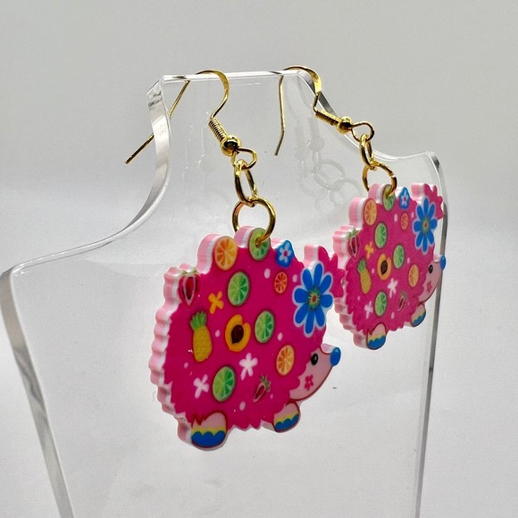 Hedgehog Earrings - Hippy Earrings - Animal Earrings - Psychedelic Earrings - Picture 2 of 7